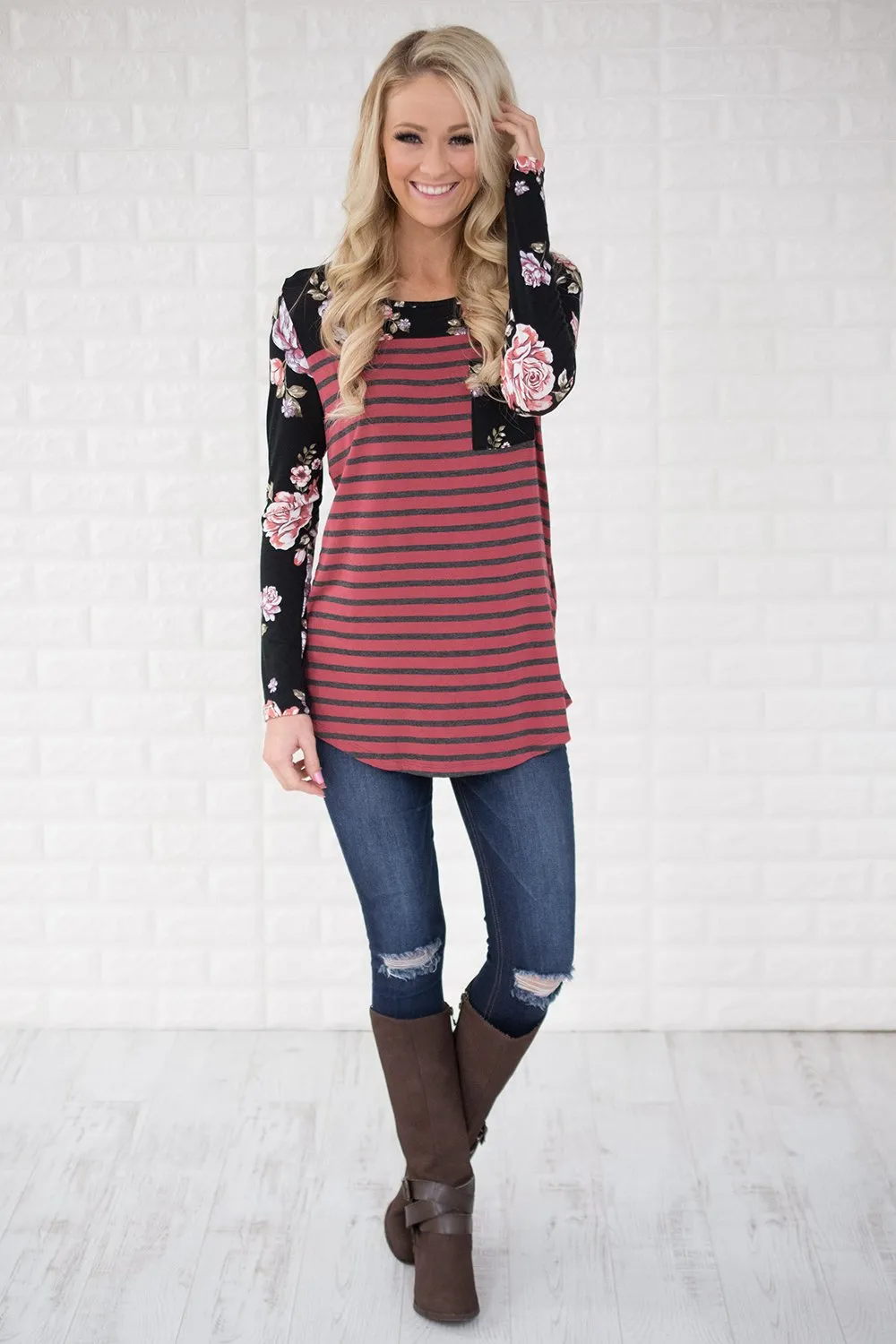 Can't Keep My Eyes Off You Floral & Stripes Top