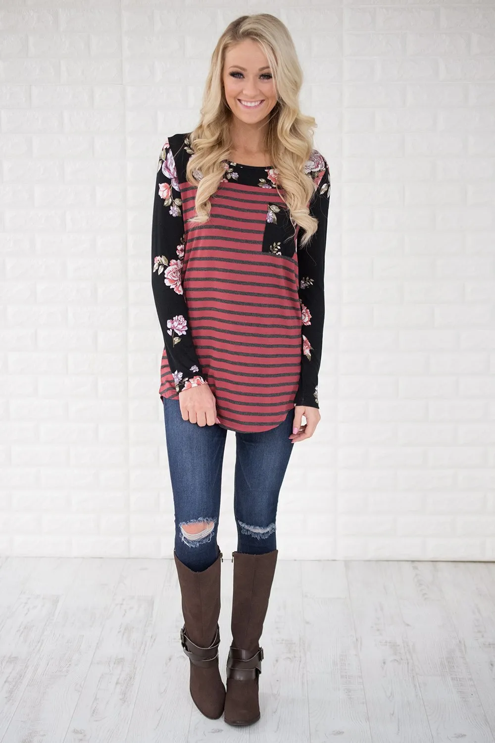 Can't Keep My Eyes Off You Floral & Stripes Top