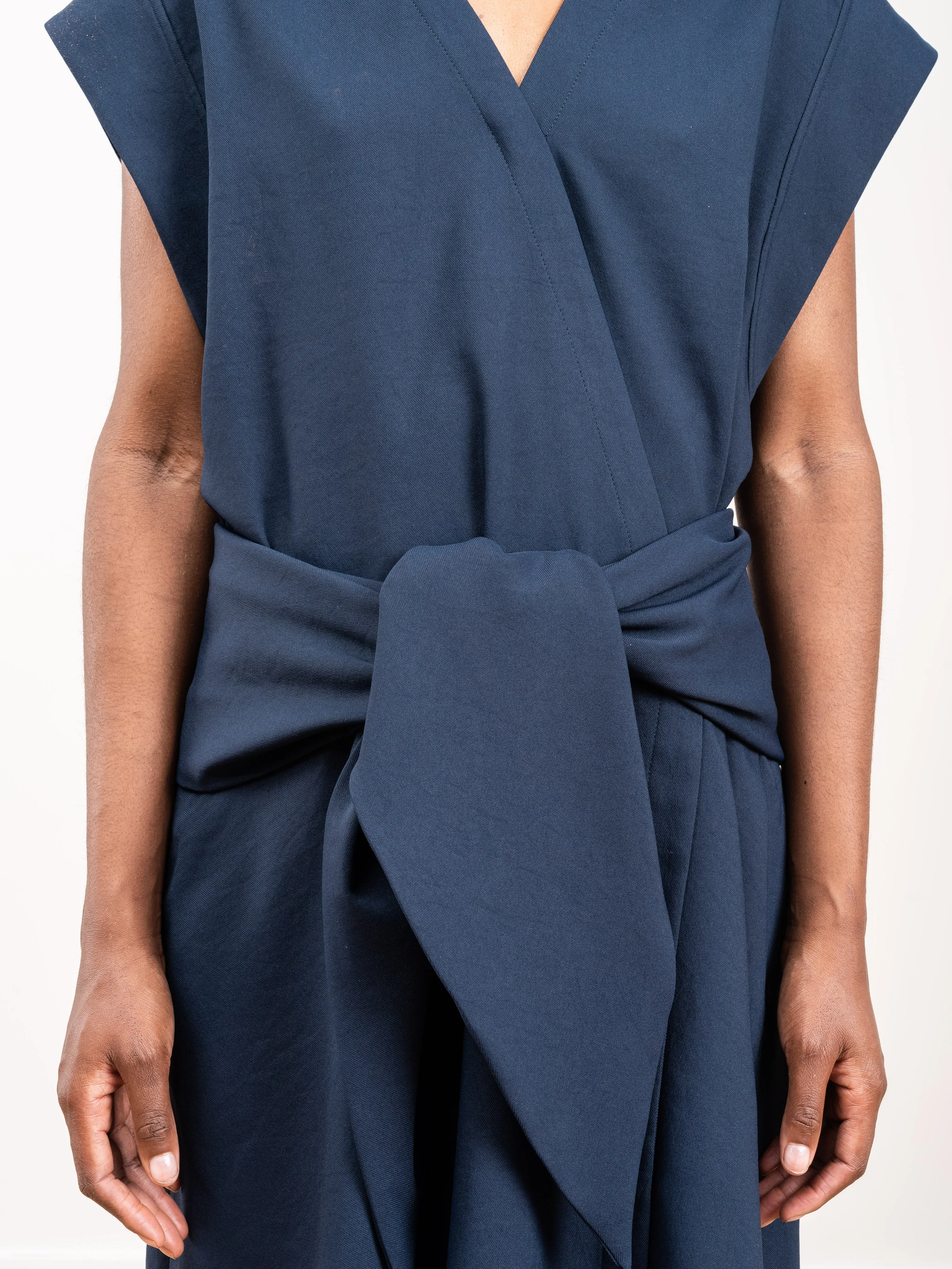 chalky drape wrap dress - navy