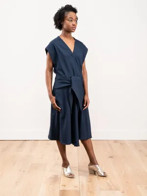 chalky drape wrap dress - navy