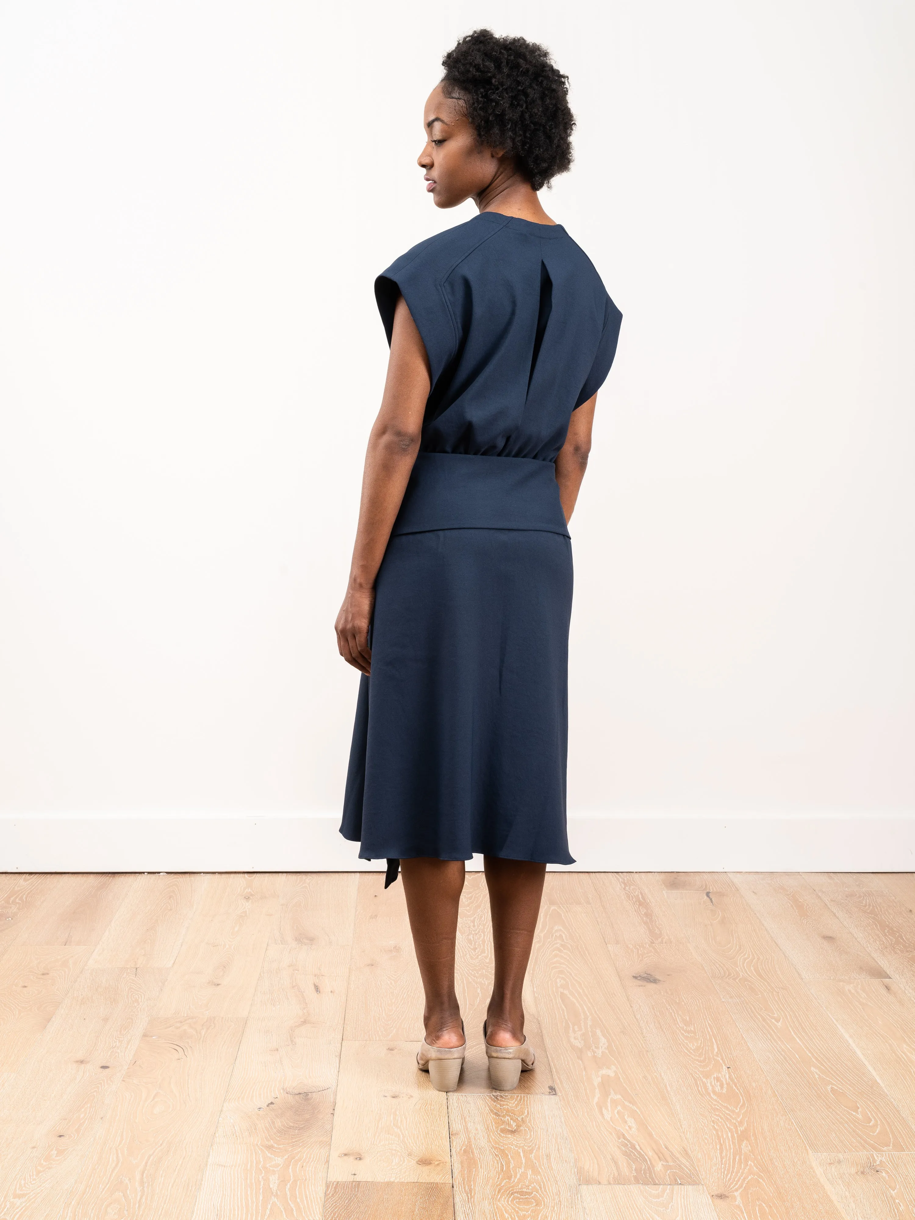 chalky drape wrap dress - navy