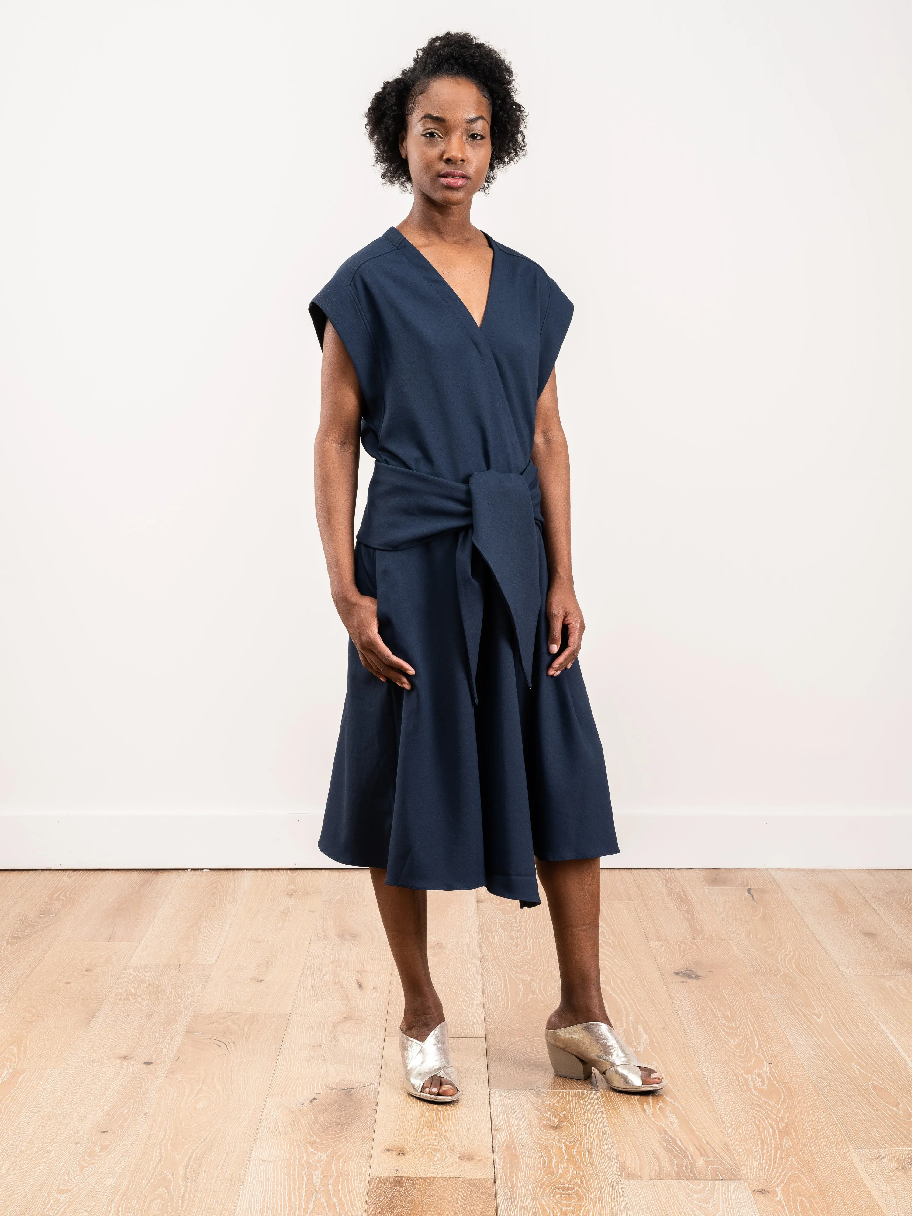 chalky drape wrap dress - navy