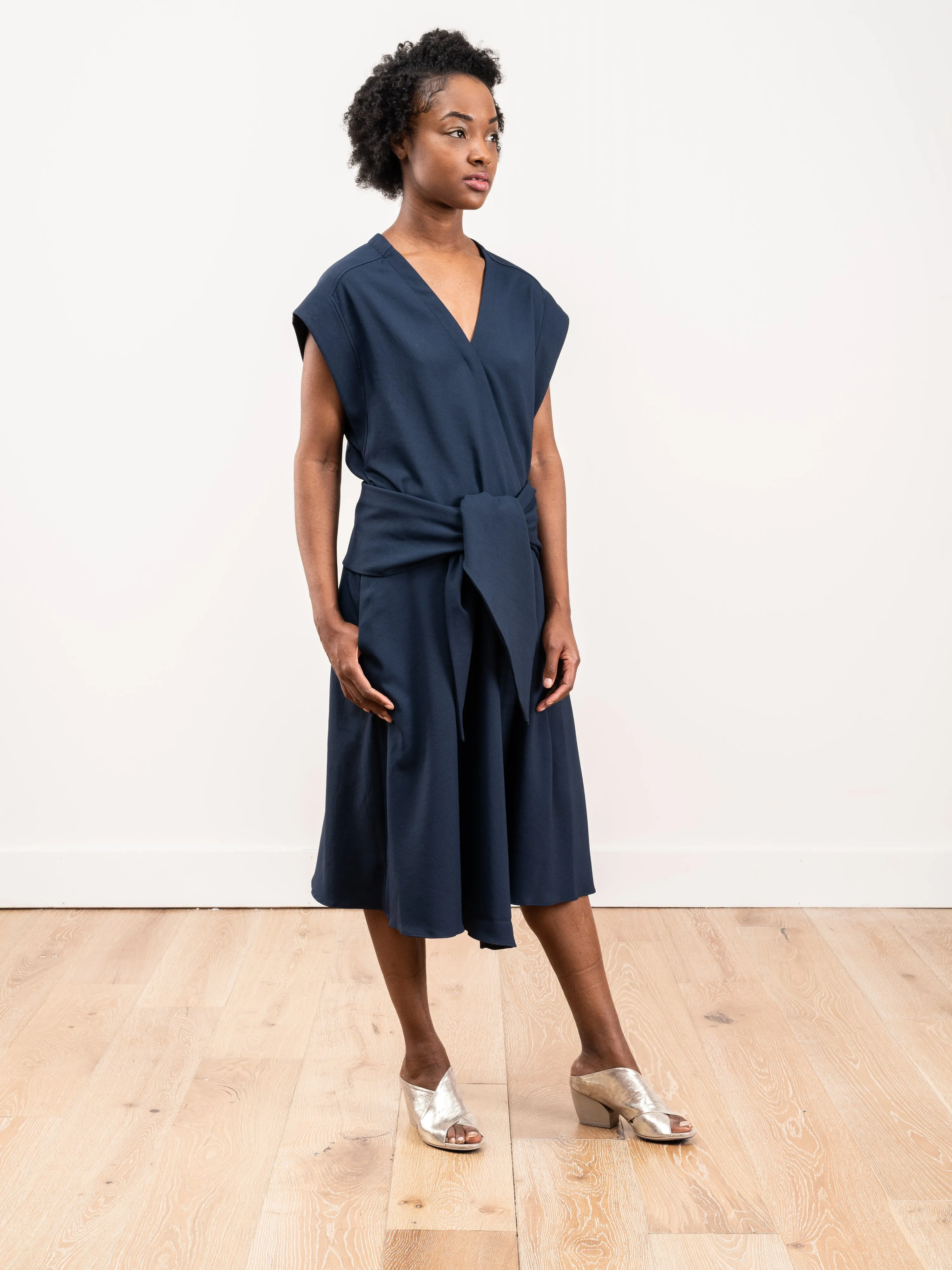 chalky drape wrap dress - navy