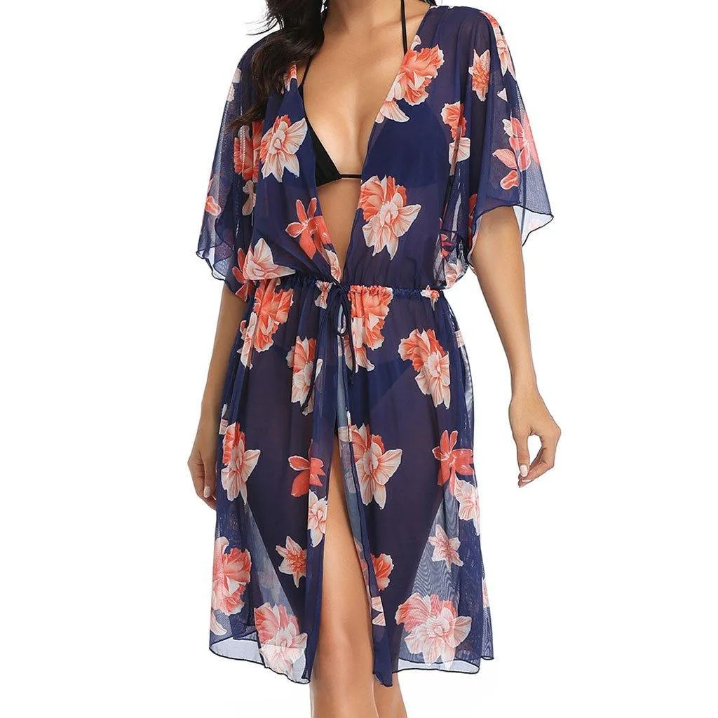 Chiffon Drawstring Midi Cover Up