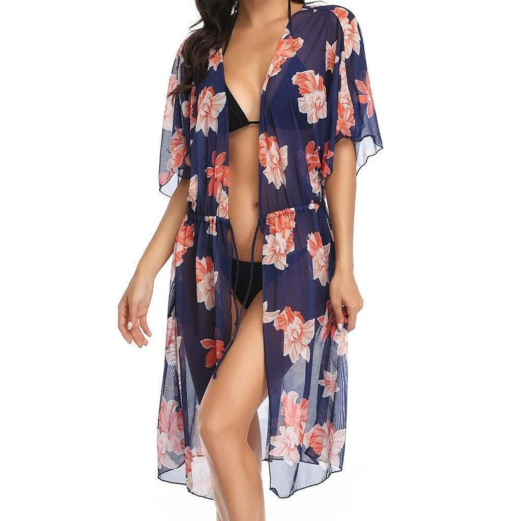 Chiffon Drawstring Midi Cover Up
