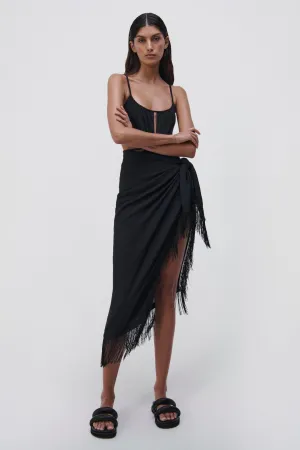 Clemmy Solid Cover-Ups Sarong Skirt - Black