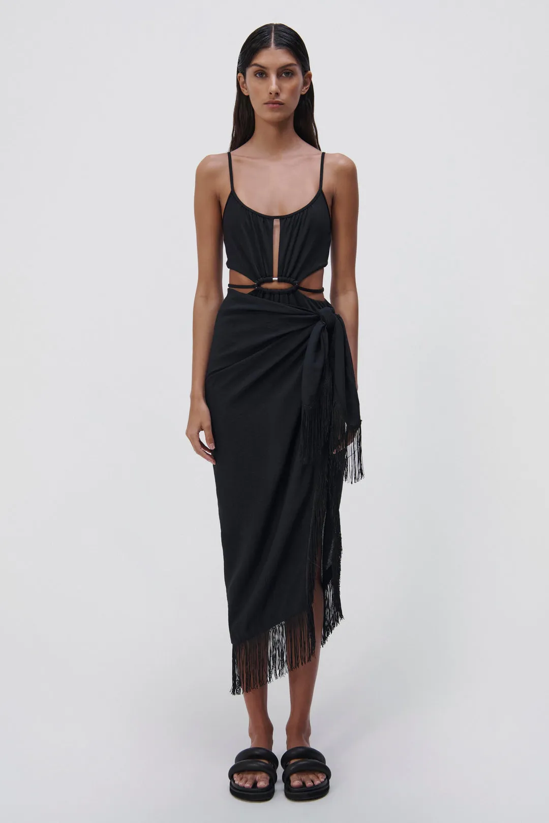 Clemmy Solid Cover-Ups Sarong Skirt - Black