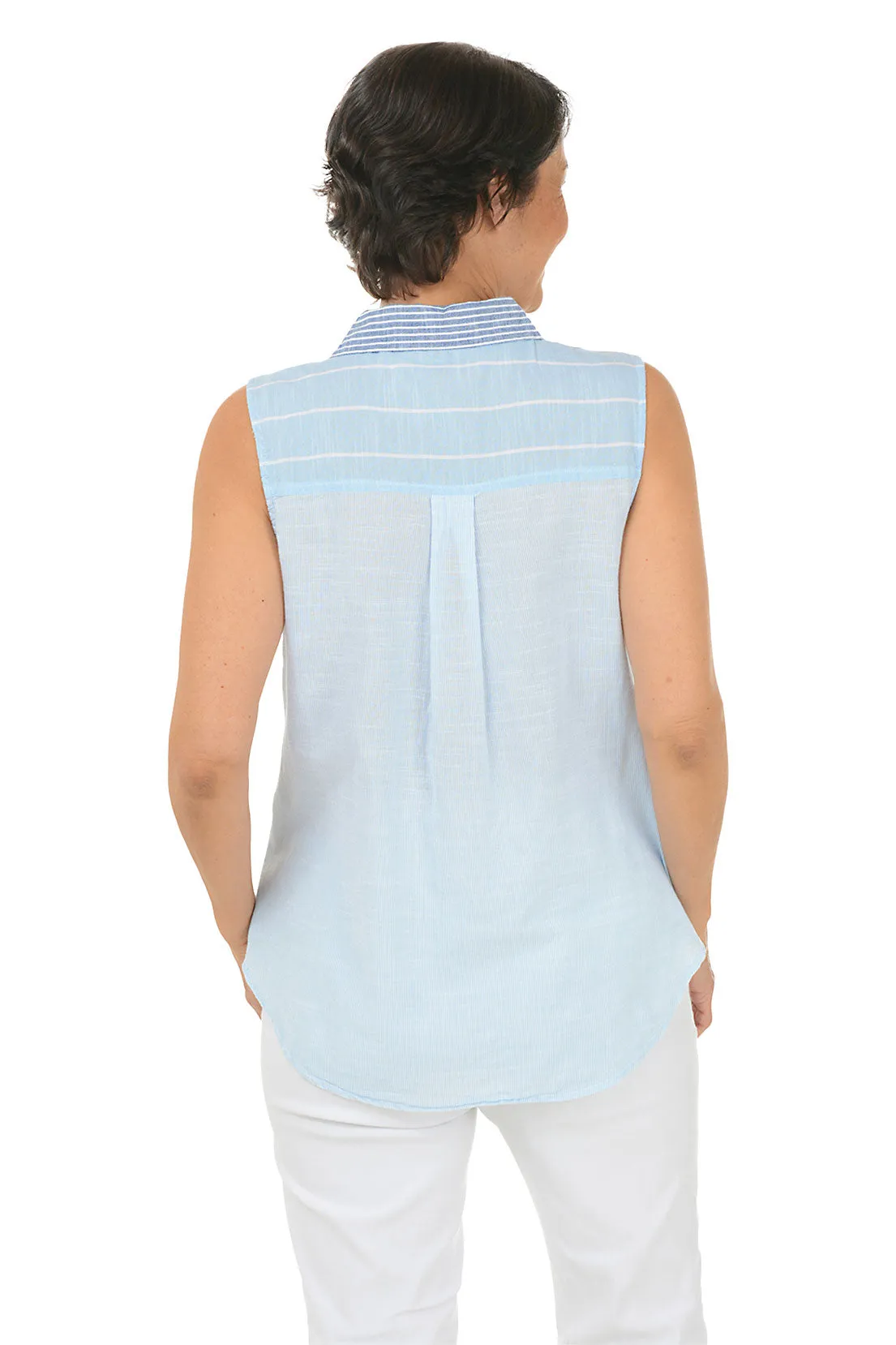 Colorblock Striped Cotton Sleeveless Shirt