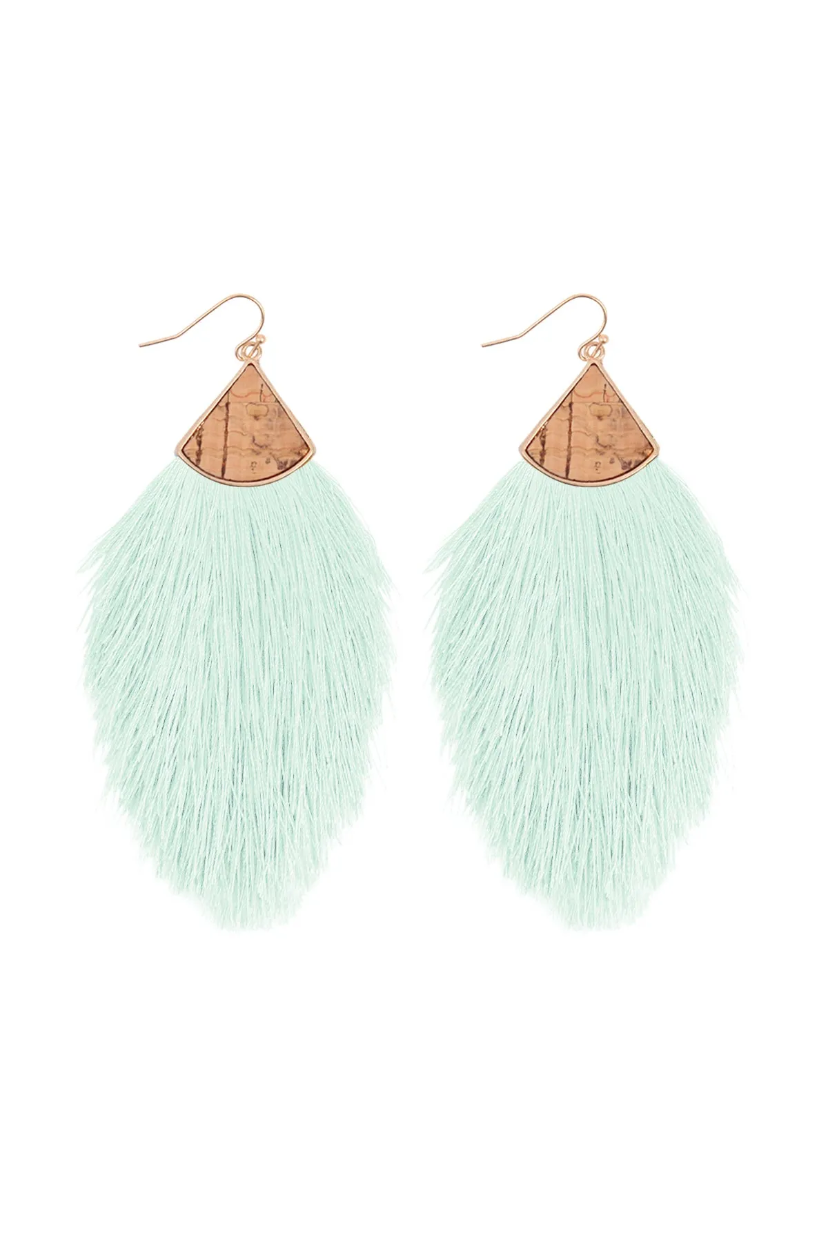 CORK W/ FRINGE THREAD DROP HOOK EARRINGS