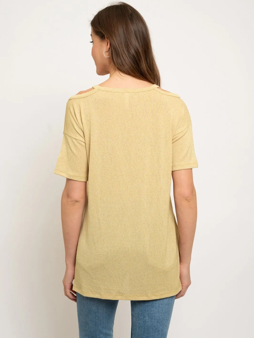 CREPE CUTOUT SHOULDER KNIT TOP