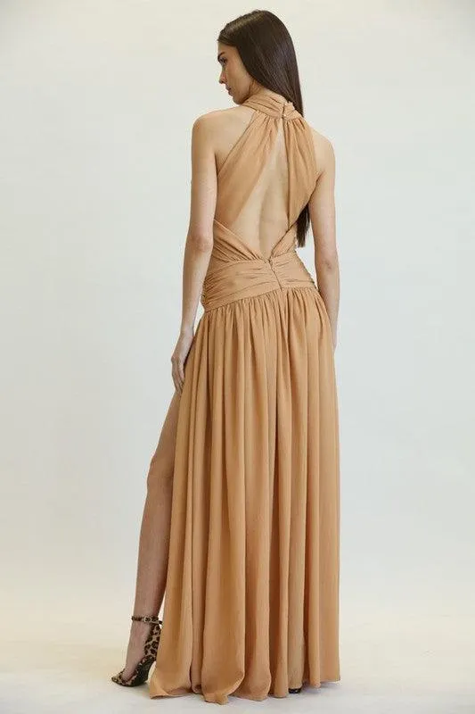 CRISS-CROSS FRONT SOLID MAXI DRESS