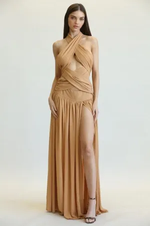 CRISS-CROSS FRONT SOLID MAXI DRESS