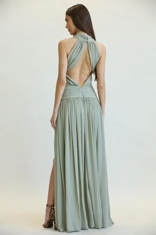 CRISS-CROSS FRONT SOLID MAXI DRESS