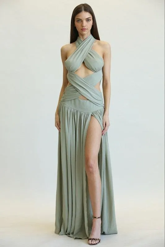 CRISS-CROSS FRONT SOLID MAXI DRESS