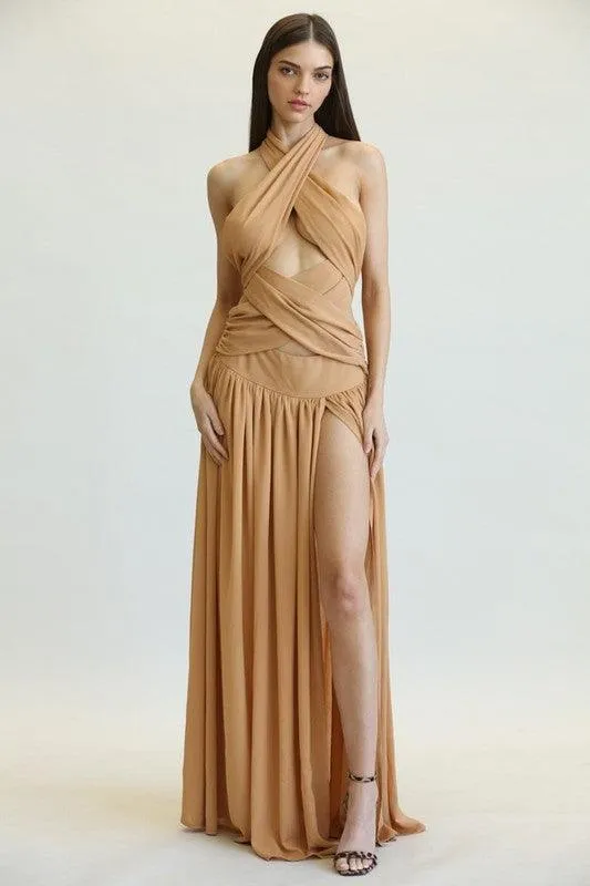 CRISS-CROSS FRONT SOLID MAXI DRESS