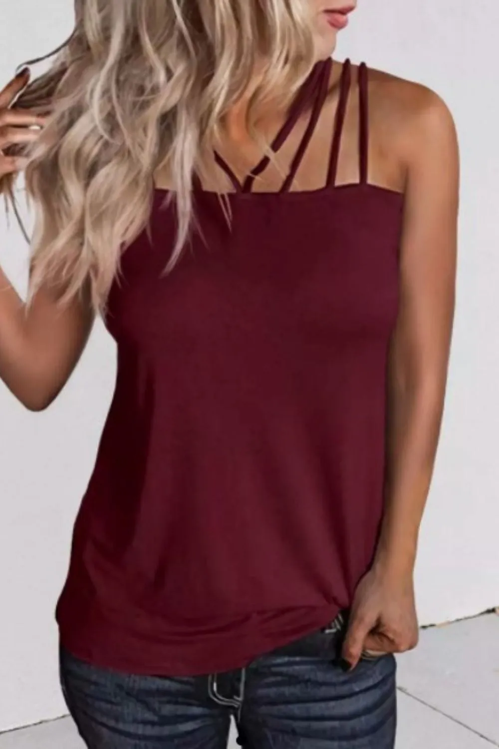 Criss Cross Sleeveless  Camisole In Maroon