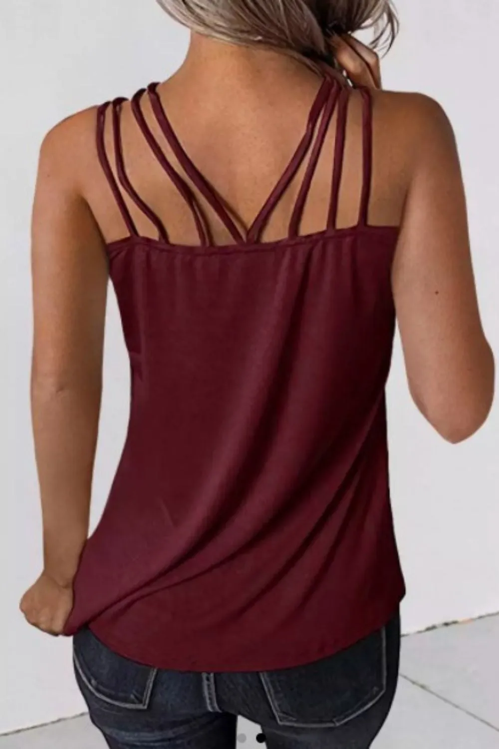 Criss Cross Sleeveless  Camisole In Maroon