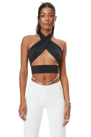 Cross Over Backless Black Top