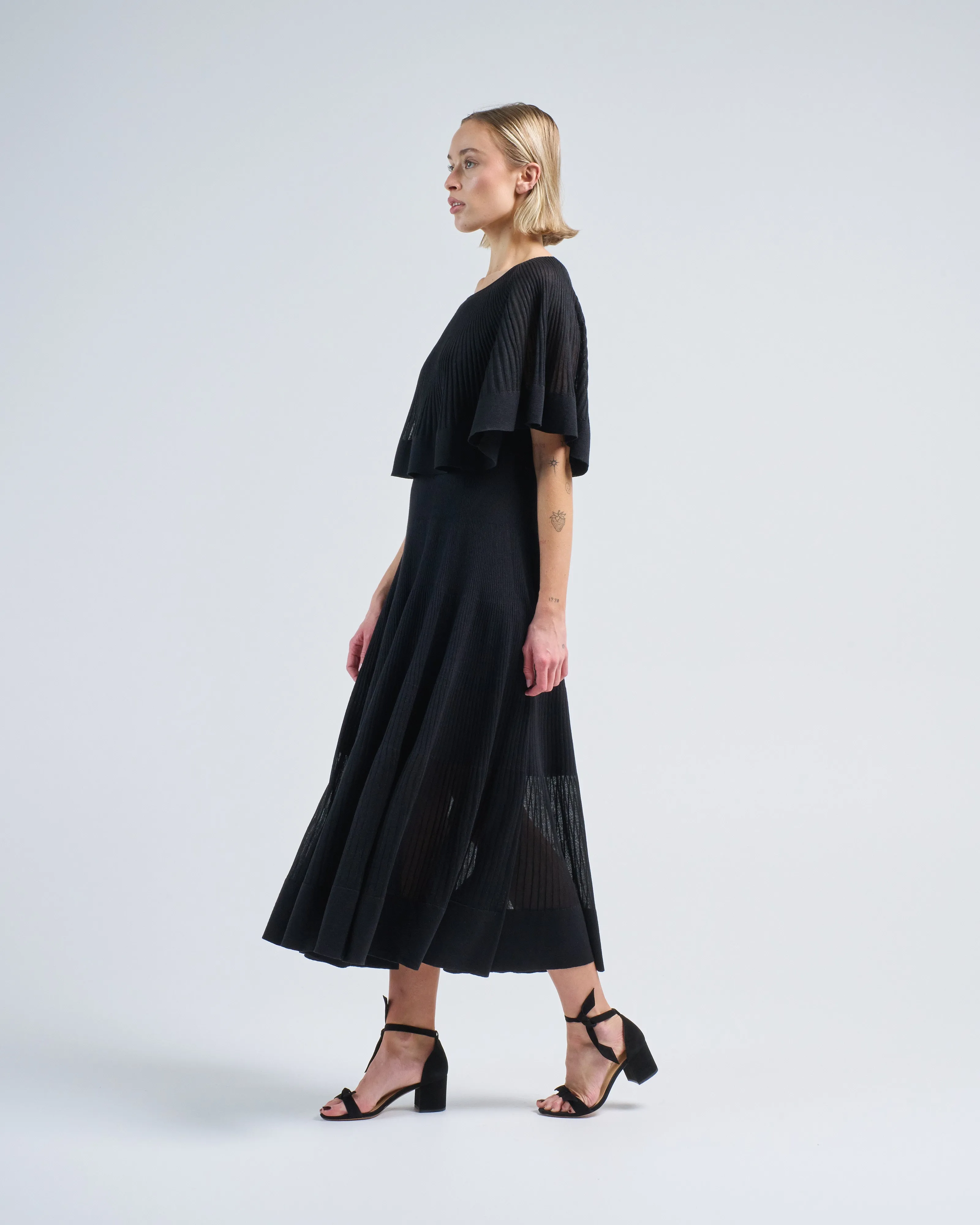 crush pleated cape maxi dress