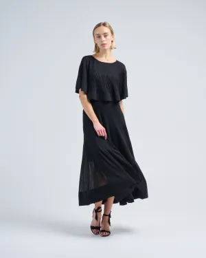 crush pleated cape maxi dress
