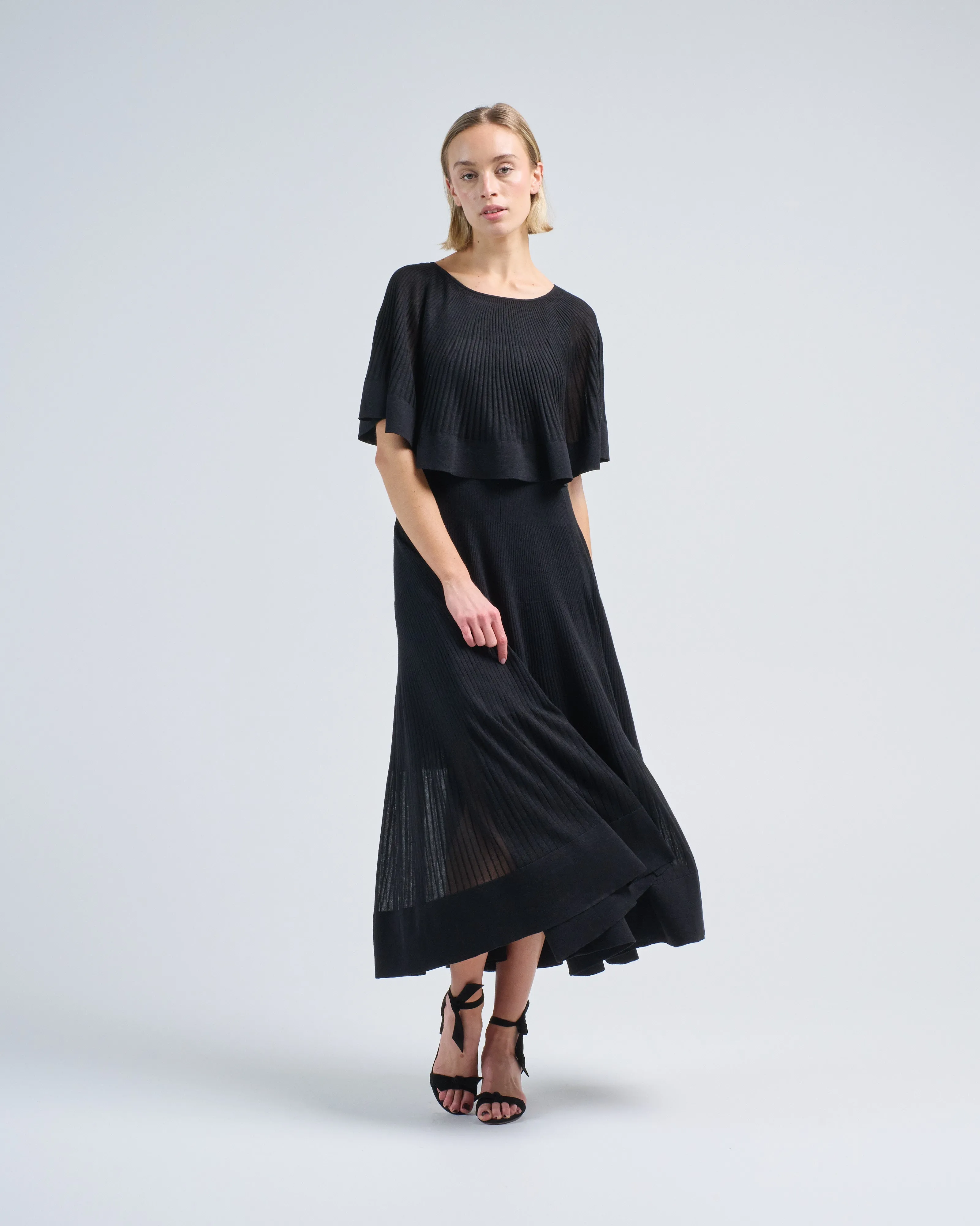 crush pleated cape maxi dress
