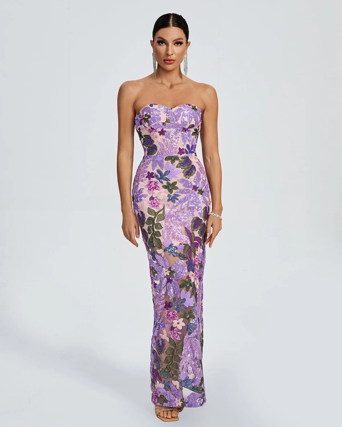 Dahlia Floral Sequins Maxi Dress