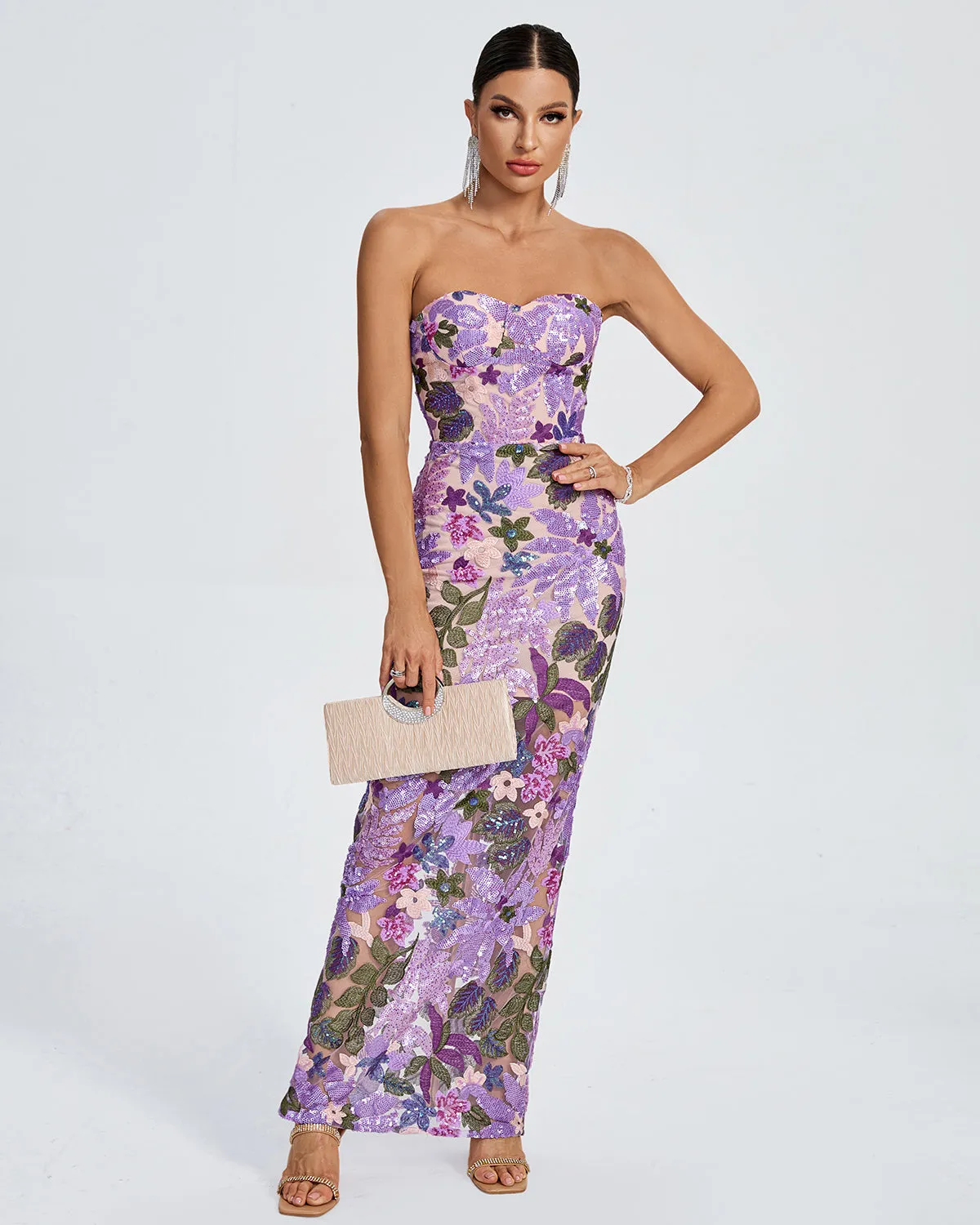 Dahlia Floral Sequins Maxi Dress
