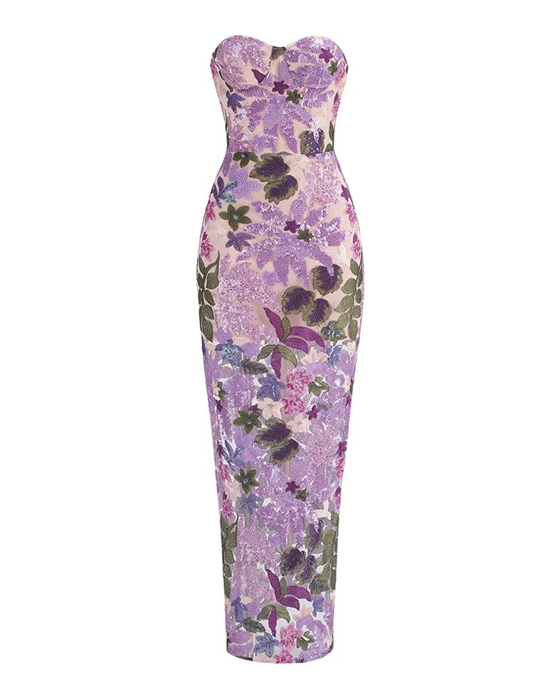 Dahlia Floral Sequins Maxi Dress