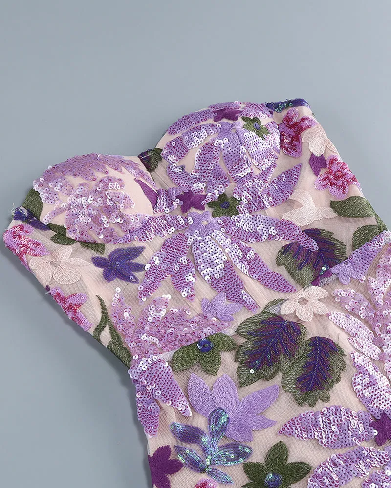 Dahlia Floral Sequins Maxi Dress