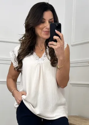 Davina Cream Lace Trim Top