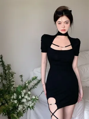 Desire Halter Neck Black Dress  KF70093