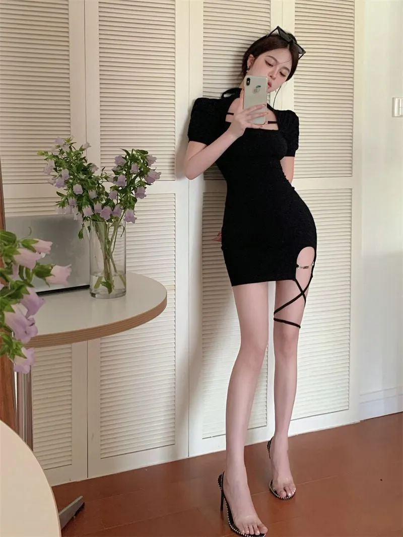 Desire Halter Neck Black Dress  KF70093