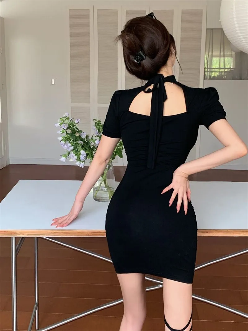 Desire Halter Neck Black Dress  KF70093