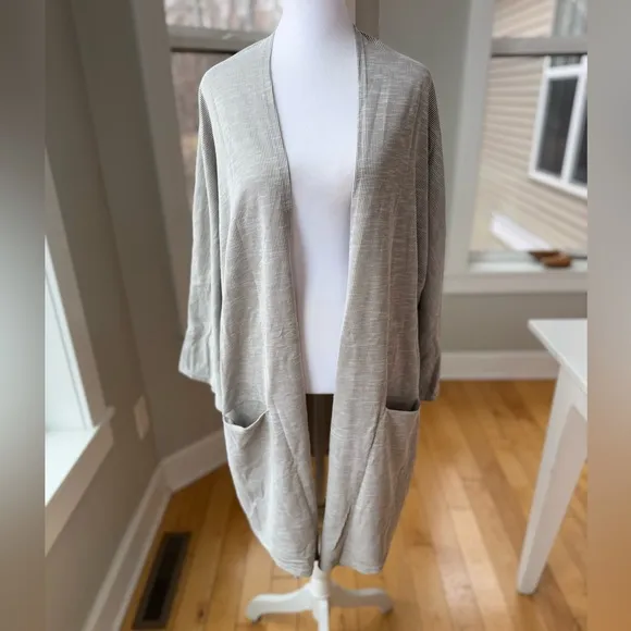 DONNI Sandwash Tan and White Stripe Cardigan Robe Size Large Tall NWT