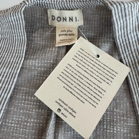 DONNI Sandwash Tan and White Stripe Cardigan Robe Size Large Tall NWT
