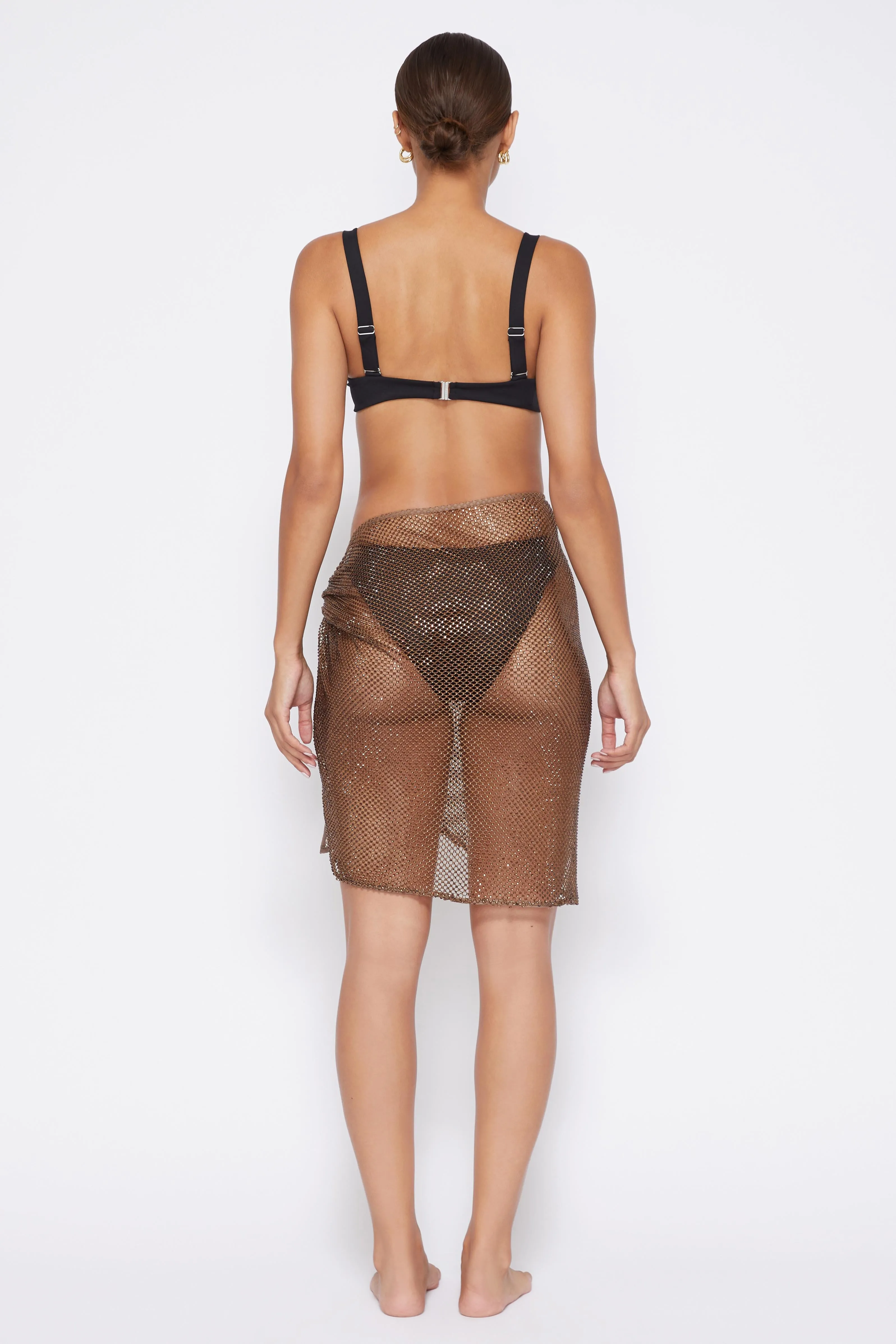 Doris Crystal Mesh Cover-Ups Sarong Mini Skirt - Caraway