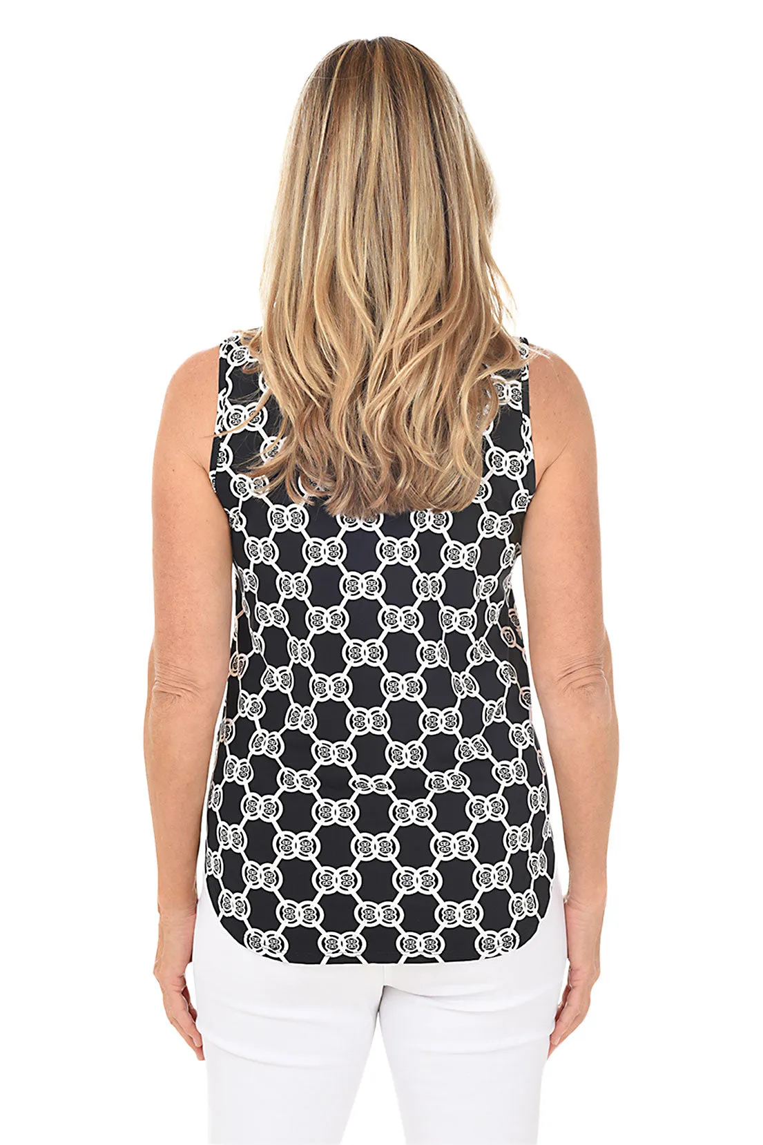 Double Medallion UPF50  Split Neck Sleeveless Top