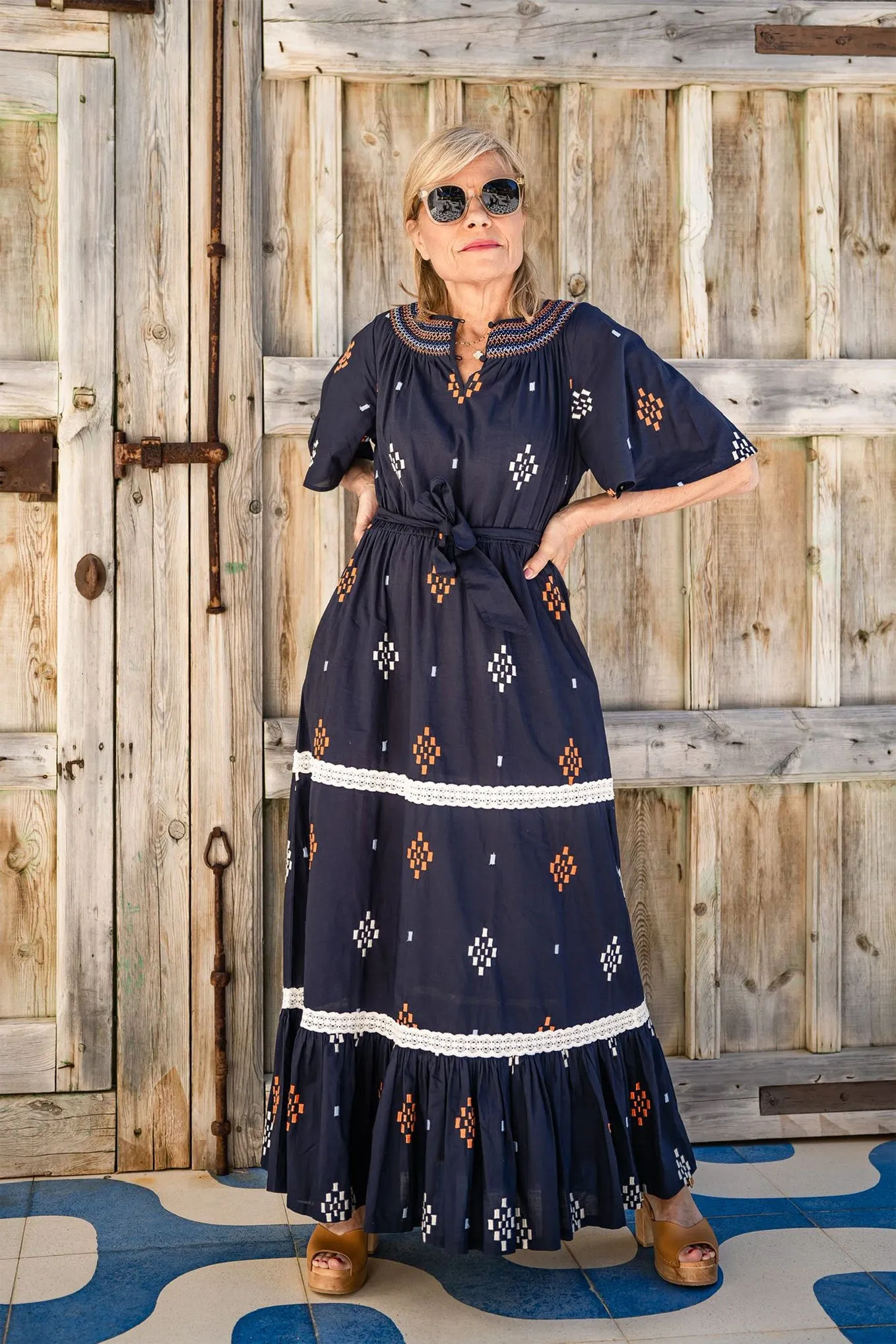Drew Embroidered Dress - Midnight