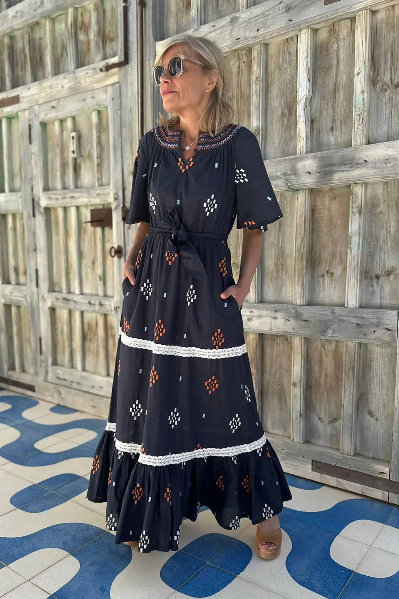 Drew Embroidered Dress - Midnight