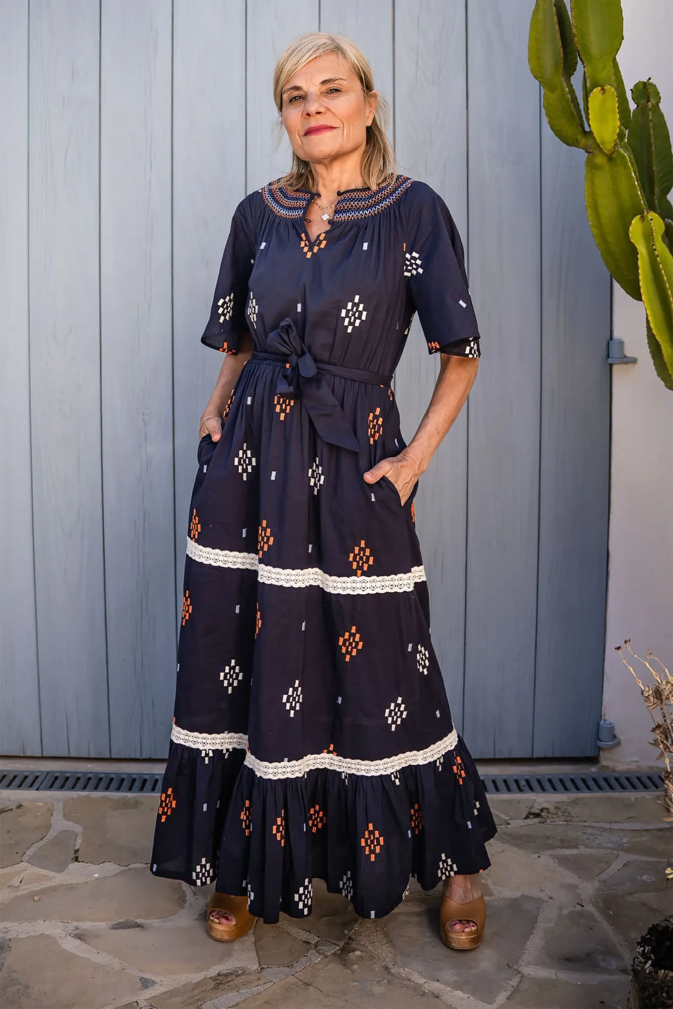 Drew Embroidered Dress - Midnight