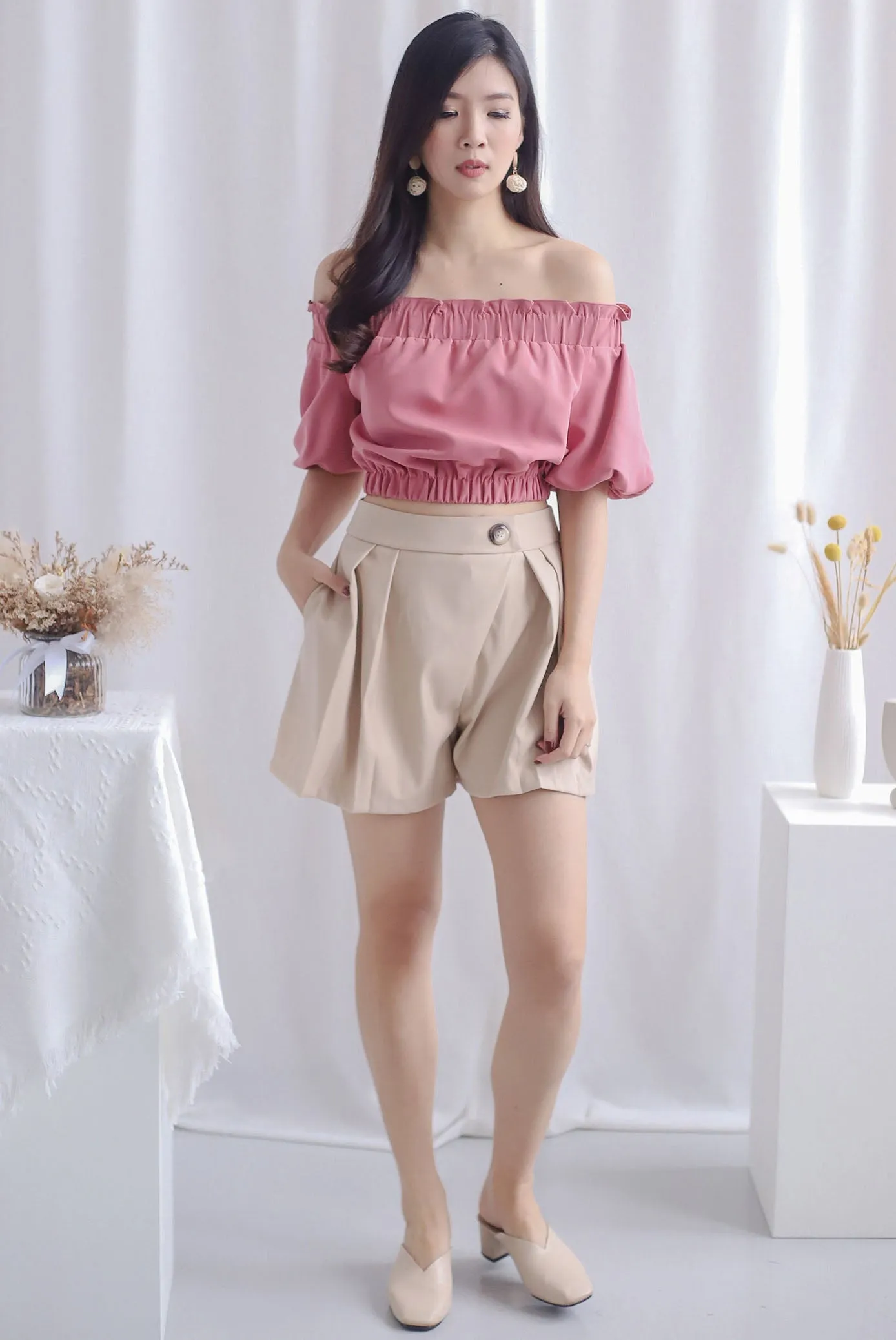 Eliot Off Shoulder Top In Tea Rose