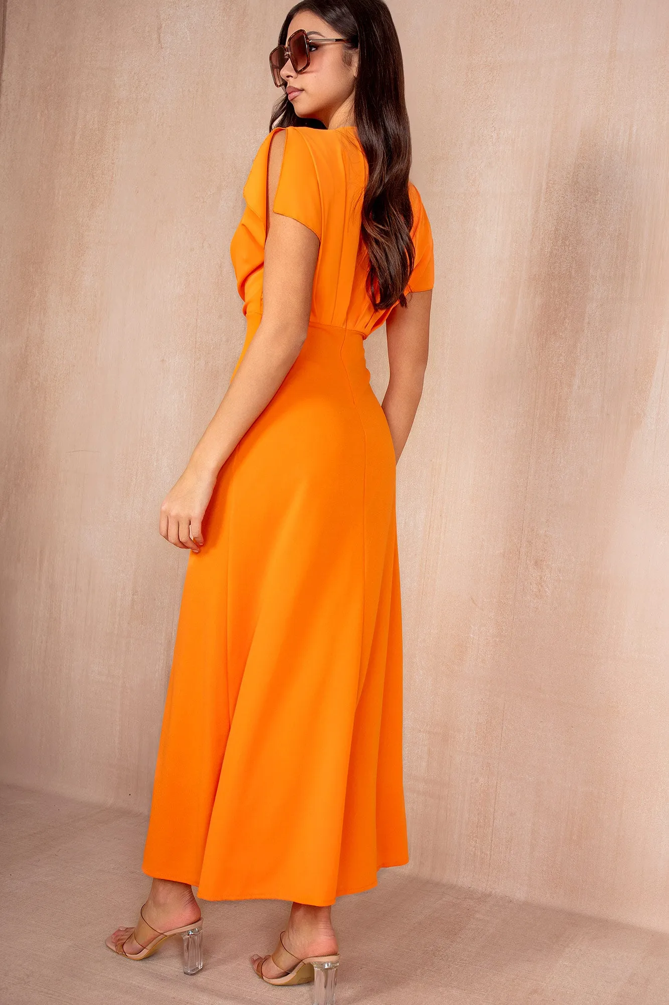Emily Orange Wrap V-Neck Dress