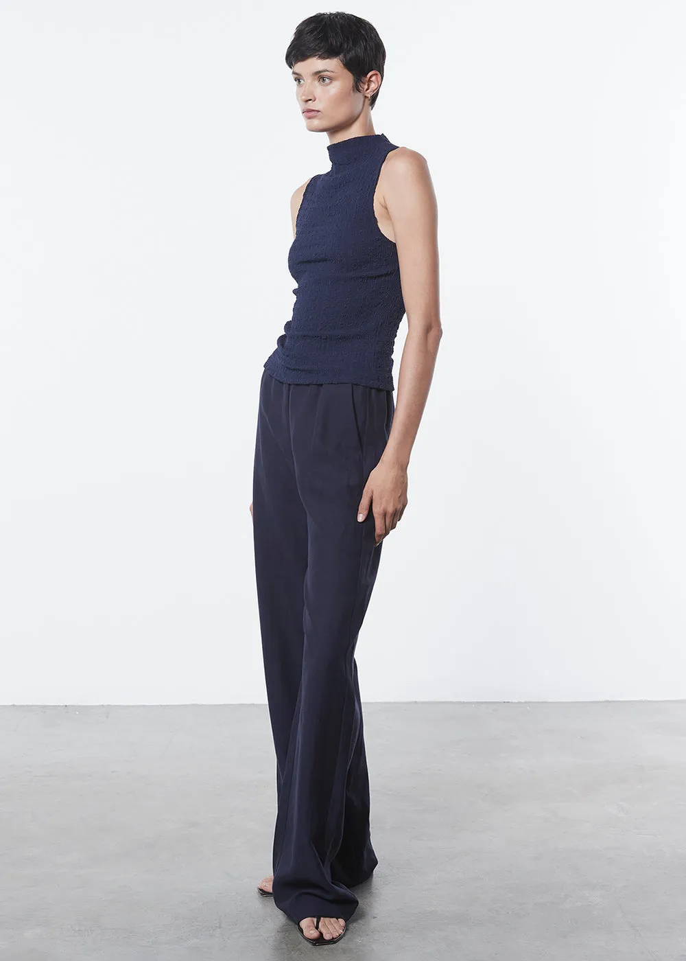 Enza Costa Puckered Sleeveless Hi-Neck Top