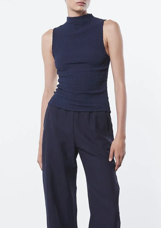 Enza Costa Puckered Sleeveless Hi-Neck Top