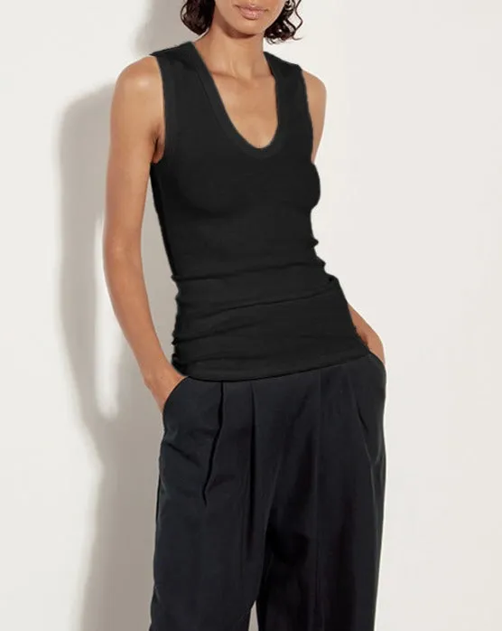 Enza Costa Textured Rib Sleeveless U Tank