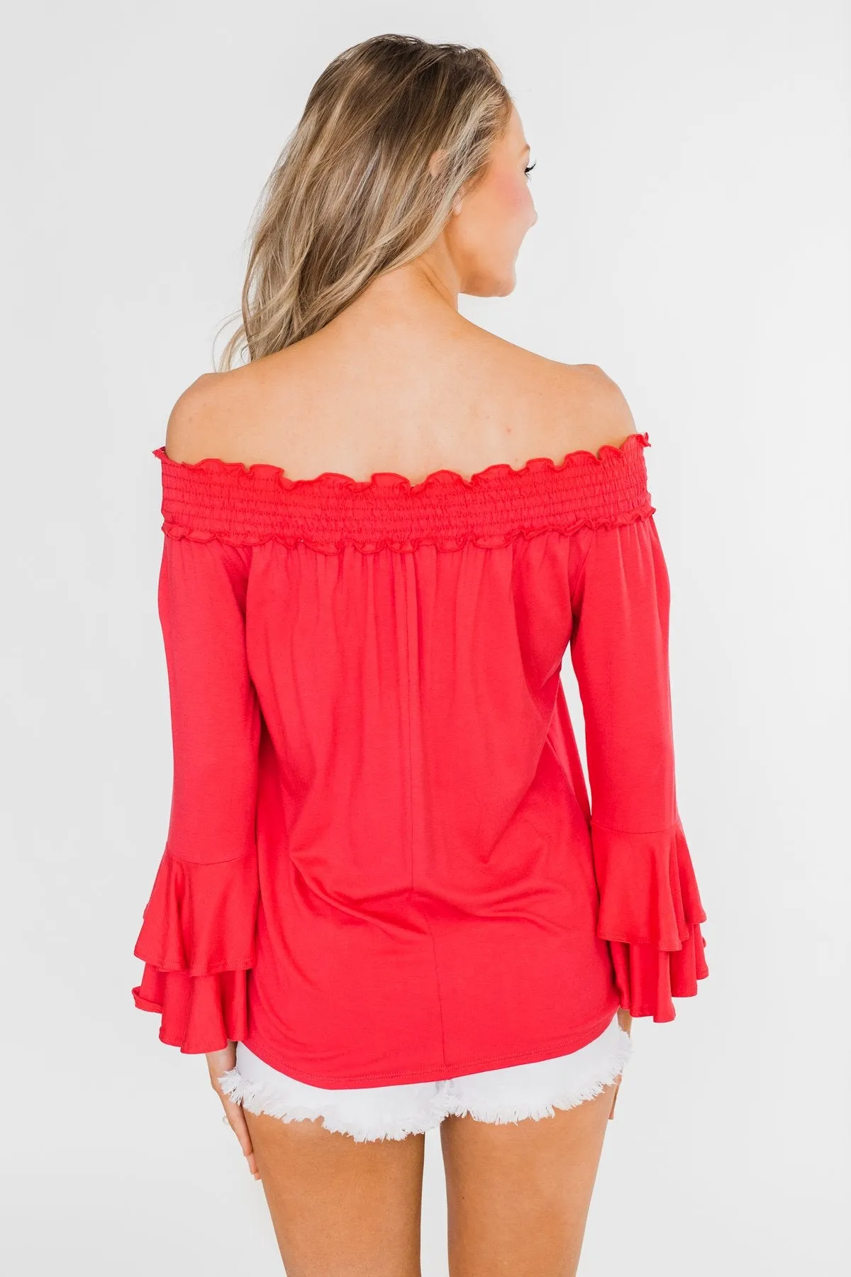 Everlasting Love Off The Shoulder Ruffle Top- Dark Strawberry