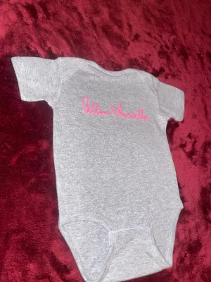 Fallon Aurielle Baby Unisex Signature Onesie (Gray & Neon Pink)
