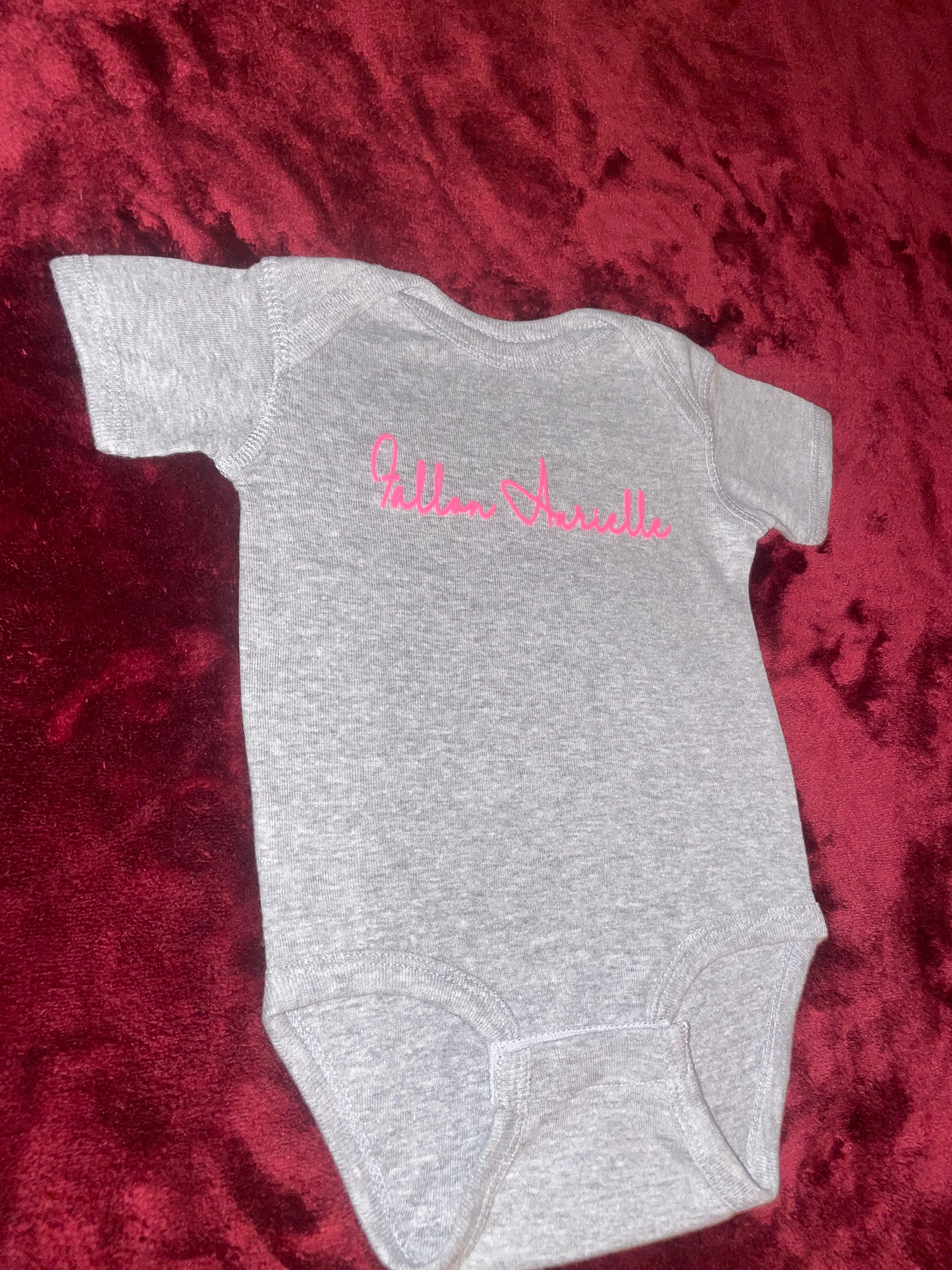 Fallon Aurielle Baby Unisex Signature Onesie (Gray & Neon Pink)