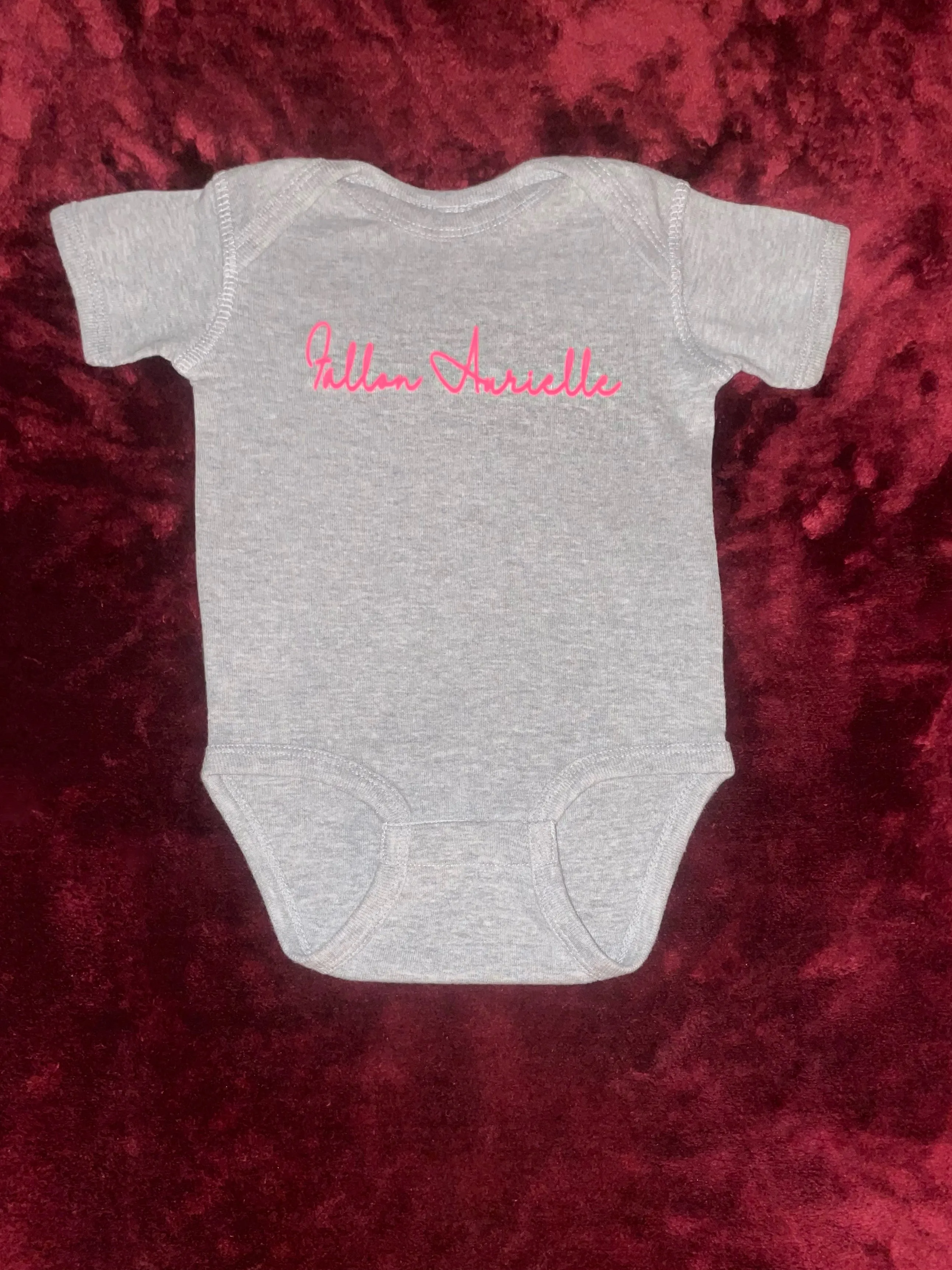 Fallon Aurielle Baby Unisex Signature Onesie (Gray & Neon Pink)