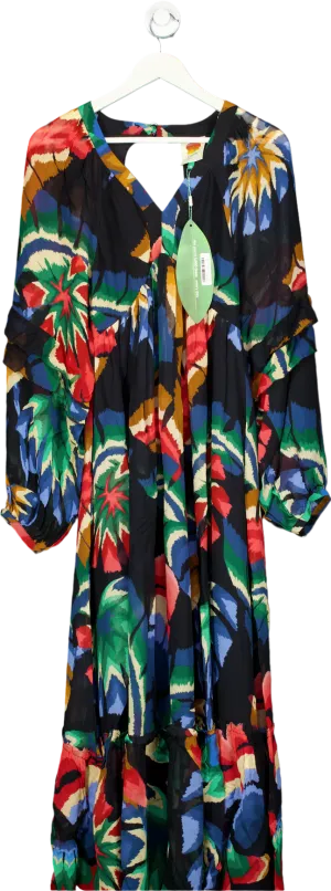 Farm Rio Multicoloured Chevron Forest Black Maxi Dress UK XS
